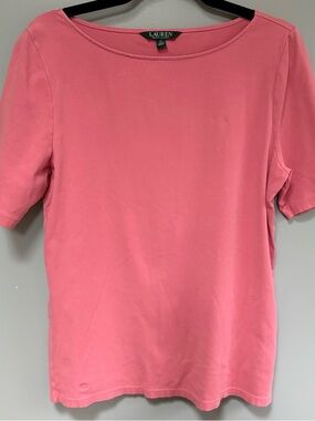 Lauren Ralph Lauren Coral Pink Short Sleeve Boatneck Top Size XL